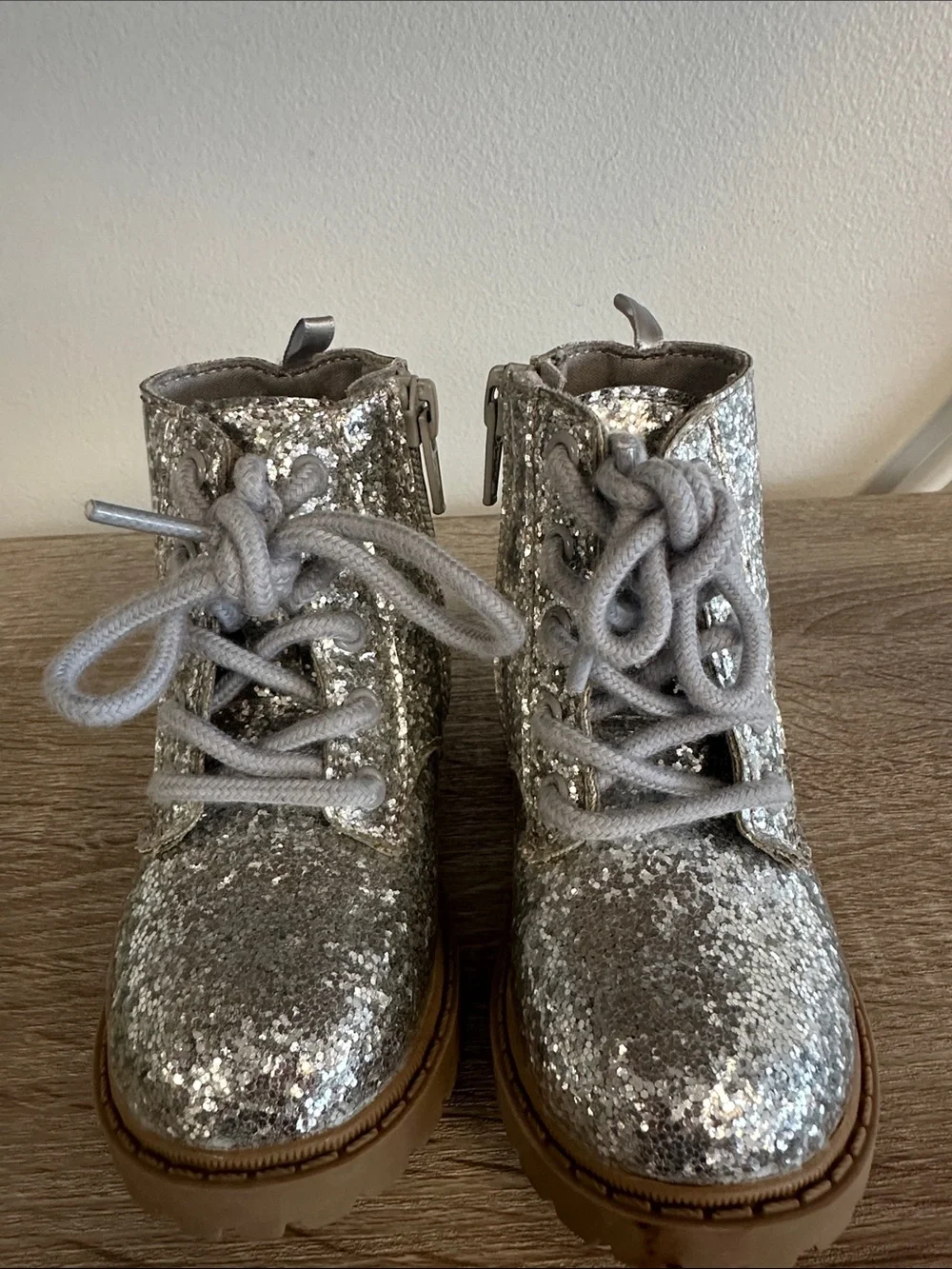 Old Navy Silver Glitter Ankle combat Boot 6
